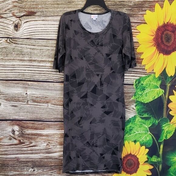 LulaRoe gray/black pullover midi dress pre-owned - Picture 1 of 5